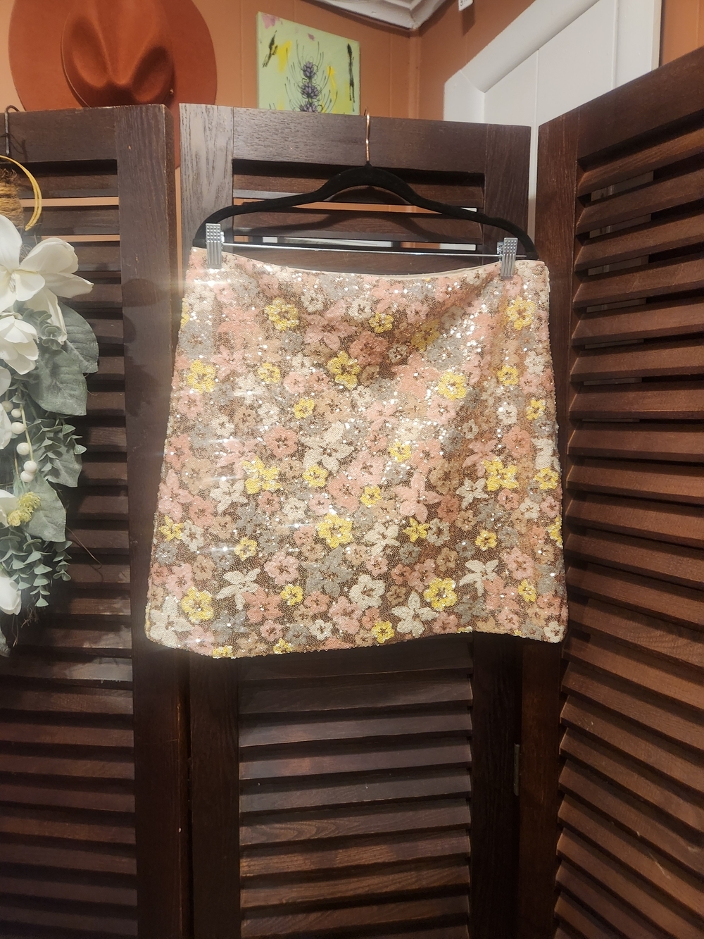 LOFT Floral Sequin Mini Skirt - Pink, Yellow & Cream